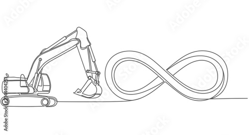 Canvas Print Excavator Digging Infinity Symbol Line Art Concept