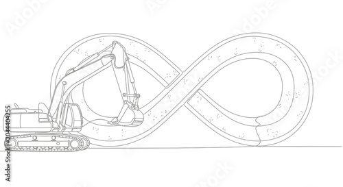 Tableau sur toile Excavator Digging Infinite Loop Symbol - Concept of Endless Work or Cycle