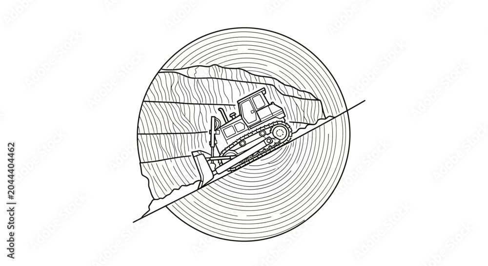 Εκτύπωση καμβά Bulldozer clearing earth on a steep slope, industrial construction, vector illus