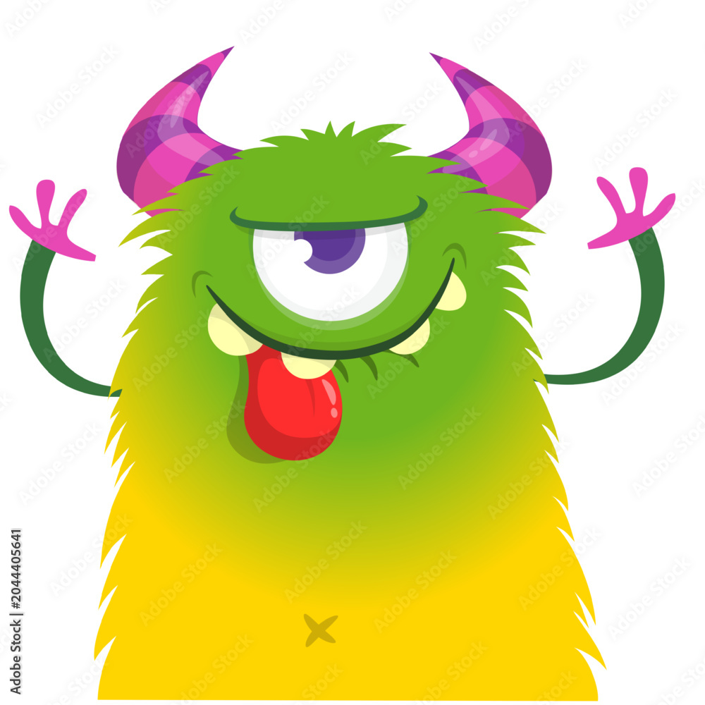 Fototapeta premium Cartoon Scary Monster with Big Horns for Halloween. Vector illustration