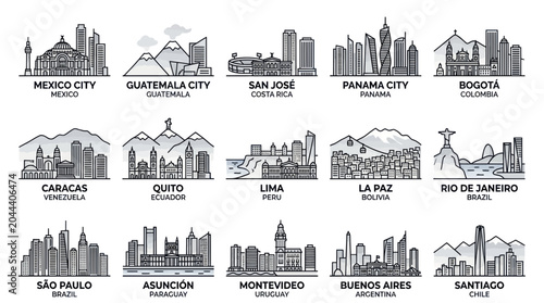 Tableau sur toile Latin American City Skylines Collection: Hand-Drawn Vector Illustrations