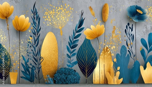 Elegant floral design featuring rich gold accents and vibrant colors for a luxurious backdrop in art