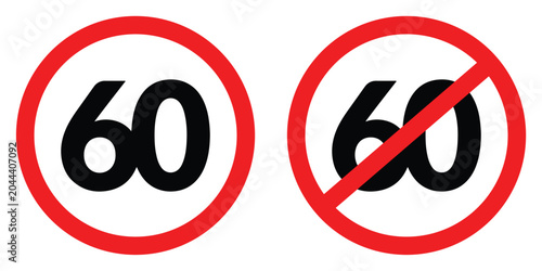 Fotografie Speed limit 60 sign and prohibited 60 sign against white background