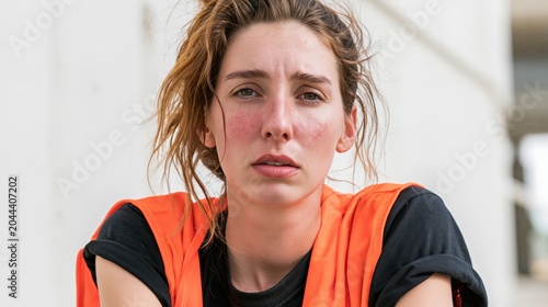 Heat Stress Worker Young White Slim Event Setup Tired Face