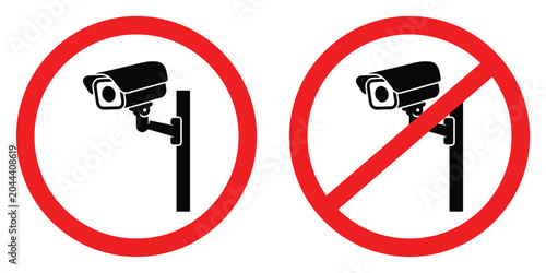 Bild auf Leinwand Surveillance camera icon with prohibition symbol against white background concep