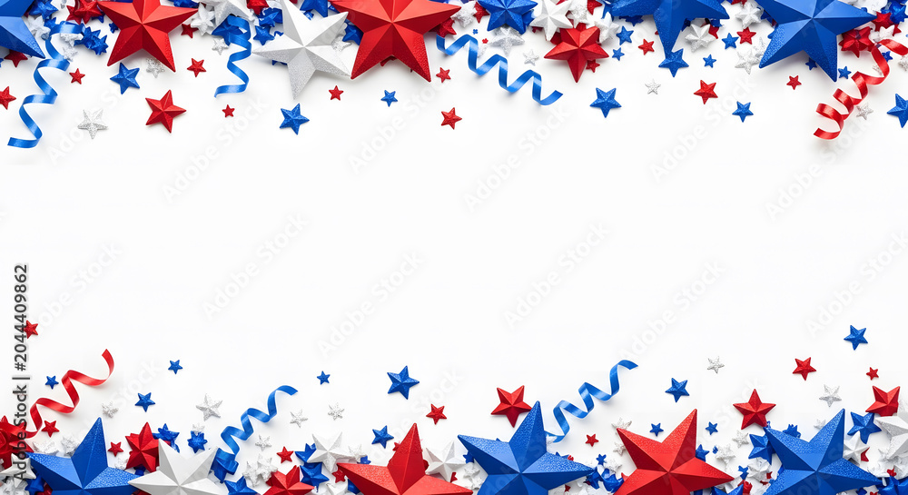 Fototapeta premium Patriotic 4th of july stars and ribbons isolated on white background