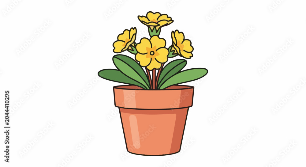Fototapeta premium A potted plant with yellow flowers and green leaves