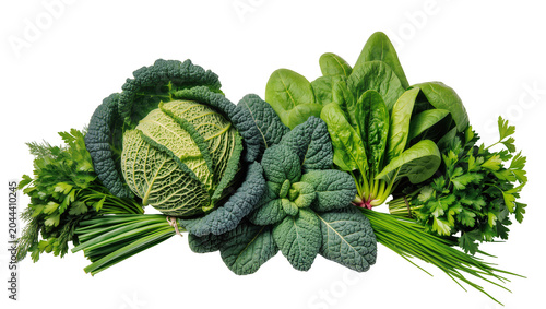 Savoy cabbage kale spinach parsley, and chives bundle