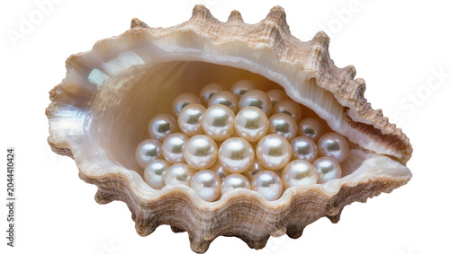 Schilderij op canvas Oyster shell filled with lustrous white pearls