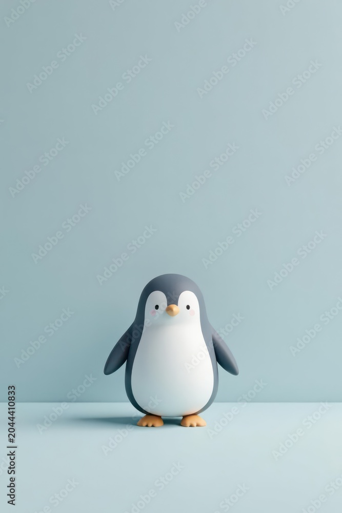 Obraz premium A Charming Cartoon Penguin Stands Alone Against a Serene Light Blue Background