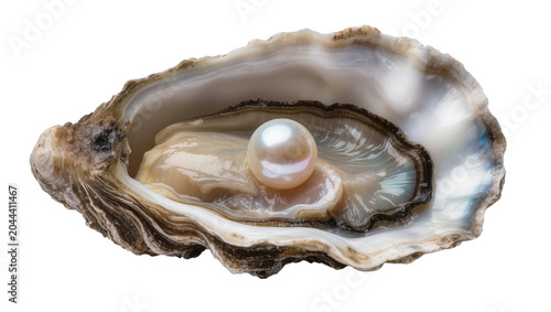 Foto Oyster shell with a single lustrous pearl inside
