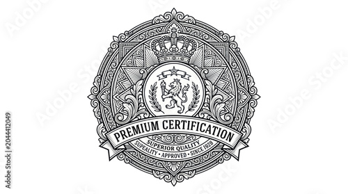 Billede på lærred Premium Certification Seal Emblem - Vintage Badge with Lion and Crown