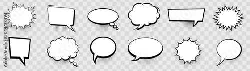 Comic speech bubbles set. Hand drawn cartoon dialog clouds collection. Retro pop art vector chat frames