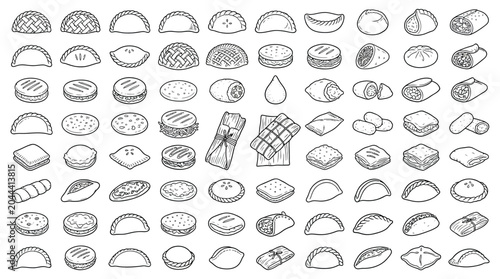 Bild auf Leinwand Collection of Hand-Drawn Illustrations of Various Pastries and Baked Goods