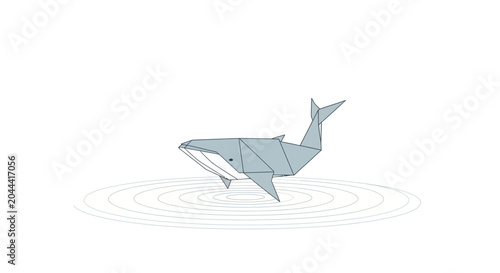 Φωτογραφία Origami whale floating in minimalist water ripples