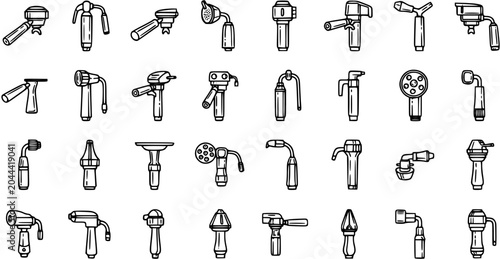 Obraz na płótnie Medical Diagnostic Instruments Outline Icons Set: Otoscopes, Ophthalmoscopes, and ENT Tools for Healthcare and Examination