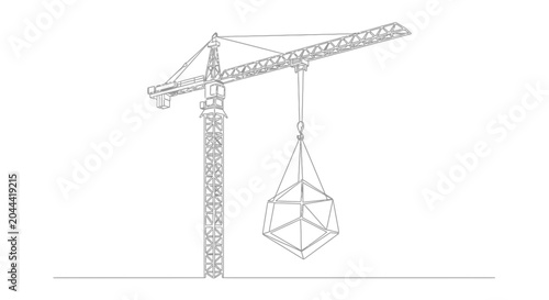 Construction Crane Lifting Geometric Object Outline