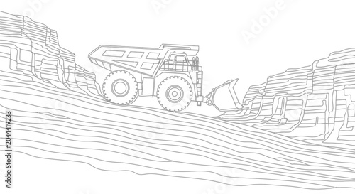 Photos Mining Truck Illustration - Heavy Machinery in Open Pit Mine Landscape
