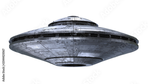 Photos Metallic flying saucer with layered dome and circular opening