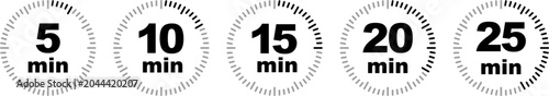 Fotografía Set of 5 minute interval stopwatch progress dials isolated on transparent backgr