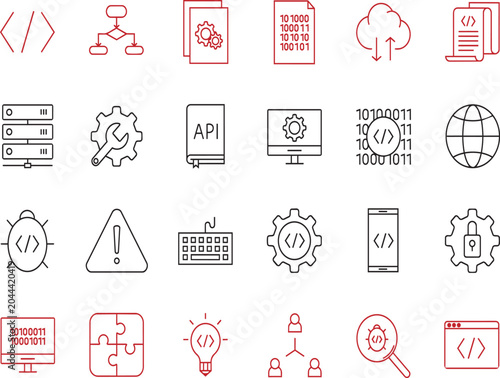 Software Development and Programming Vector Icon Set Editable Stroke Transparent Background