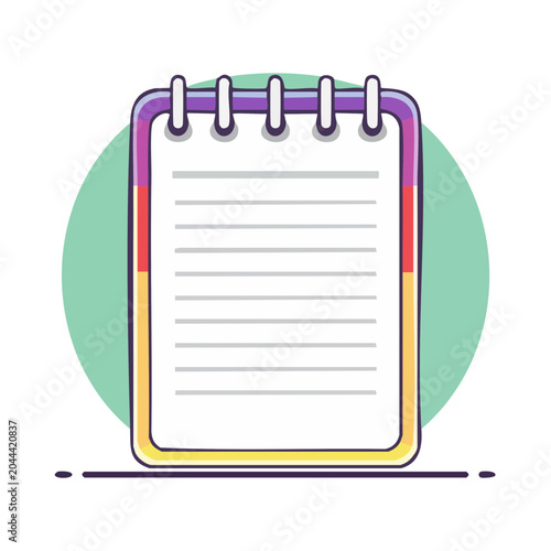 Flat design illustration of a spiral notebook with lined paper