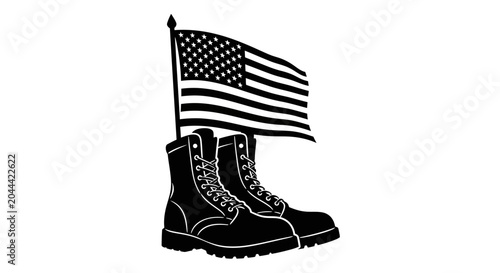 Bild auf Leinwand American flag and combat boots illustration patriotic symbol with black silhouet
