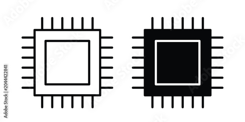 Fotografie Computer microchip icon clipart and thin stroke versions pack