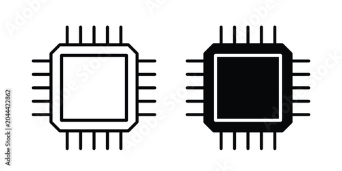 Photos Computer microprocessor icon clipart and thin stroke versions pack