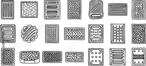 Foto Industrial Grates and Vents Black  White Line Art Doodle Icons