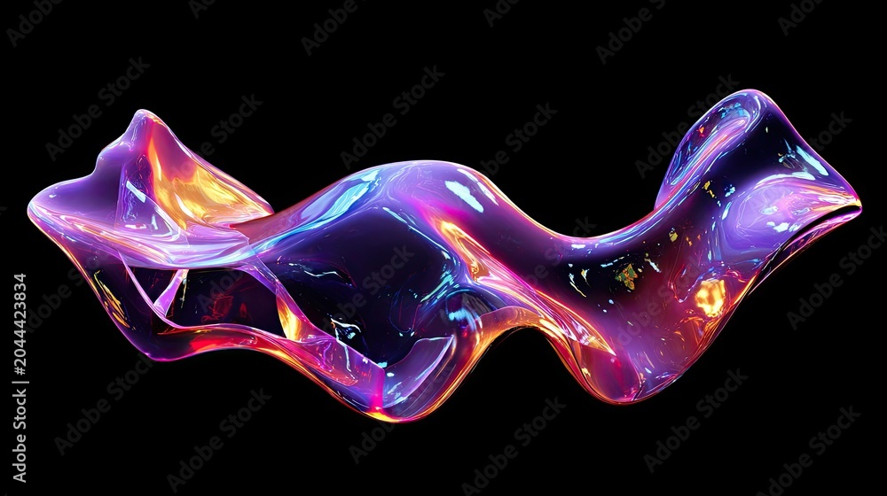 Obraz premium Iridescent liquid form with flowing, glowing neon colors