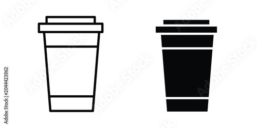 Tableau sur toile Disposable coffee cup icon clipart and thin stroke versions pack