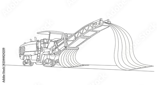 Photos Industrial Mulcher Machine Spreading Mulch in Outline Drawing Style