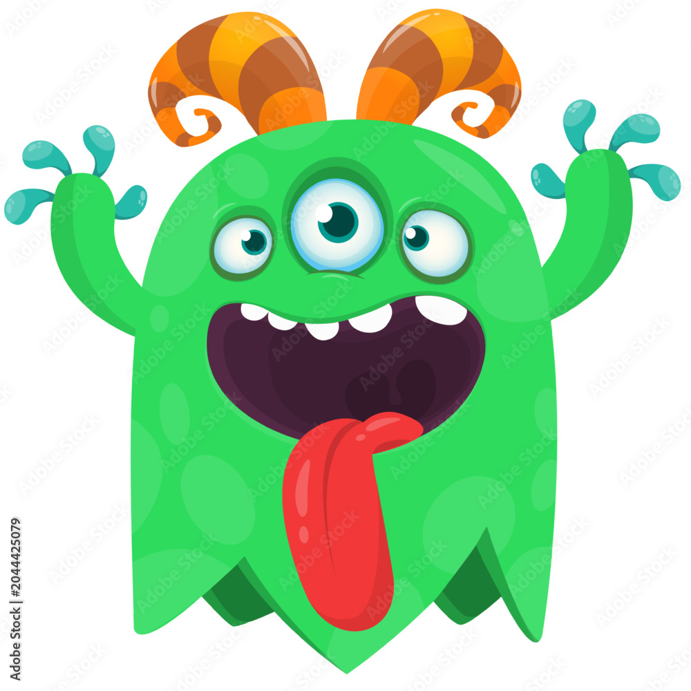 Fototapeta premium Cartoon cute and funny monster waving hands . Vector illustration
