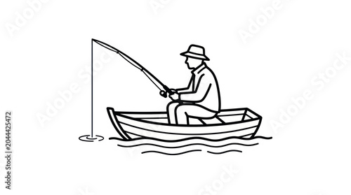 Billede på lærred Fisherman in boat, fishing rod, casting line, hobby, relaxation, outdoor activit