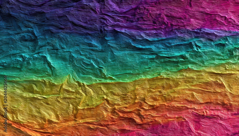 Obraz premium Vibrant, textured rainbow-hued abstract art with deep shadows and highlights
