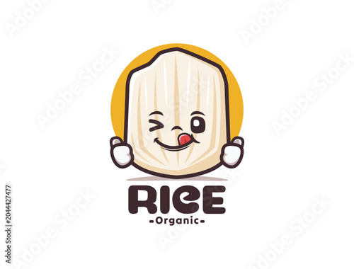 Cute Rice Organic Mascot Logo with Thumbs Up