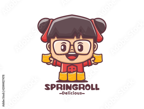 Cute cartoon chef with spring roll