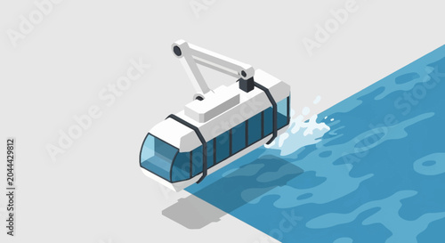 Billede på lærred Monorail train traveling over waterway.