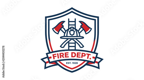 Fire Department Emblem with Axes, Helmet, and Ladder - Vintage Style
