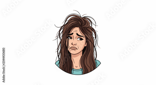 Cartoon woman with messy hair and a distressed expression