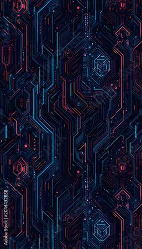 Futuristic Seamless Technology Circuit Pattern with Digital Network and Cyber Interface Background
