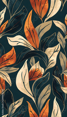 Seamless Tropical Nature and Foliage Pattern with Lush Green Leaves Background Design