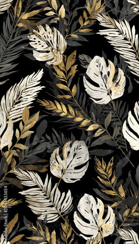 Seamless Tropical Nature and Foliage Pattern with Lush Green Leaves Background Design