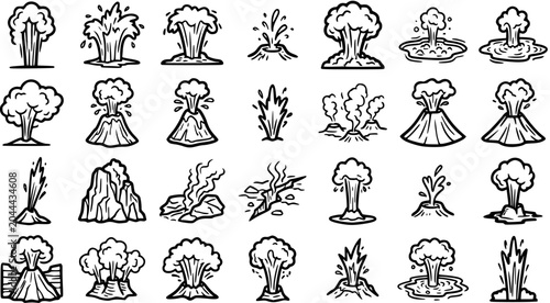 Obraz na płótnie Geology and Natural Disaster Black  White Line Art Icons