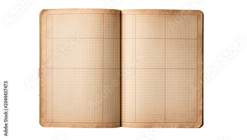 Vintage ledger book with grid paper and red lines