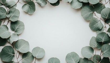 Botanical Elegance with Round Eucalyptus Leaf Frame for Serene Nature and Minimalist Aesthetic