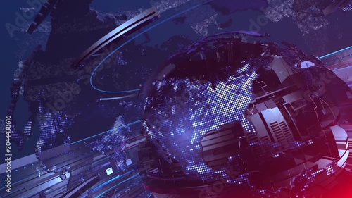 global earth rotating Digital World News Studio Background for news report and breaking news