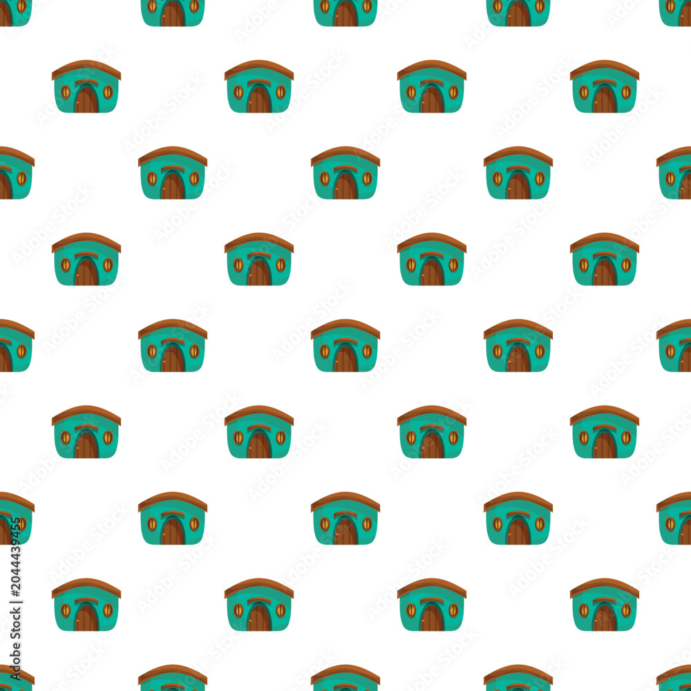 Obraz premium Fantasy cartoon hobbit houses creating a seamless tiled pattern