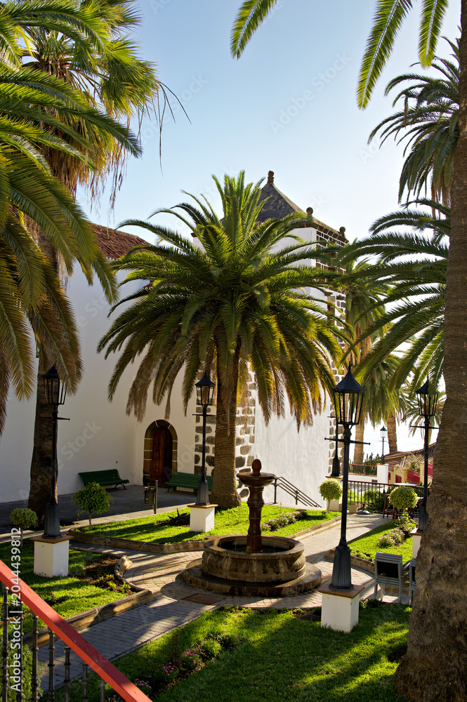 Fototapeta premium In front of the church in the pretty village of San Andres on La Palma, Canary Islands, Spain